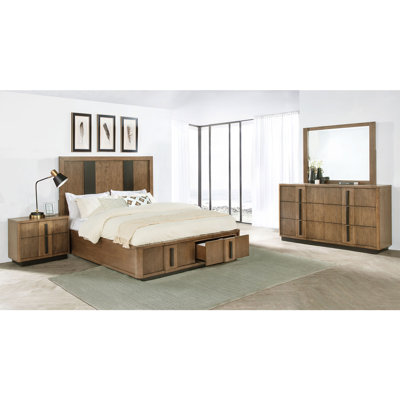 Ensemble de chambre avec grand lit 4 pièces en bois brun cendré