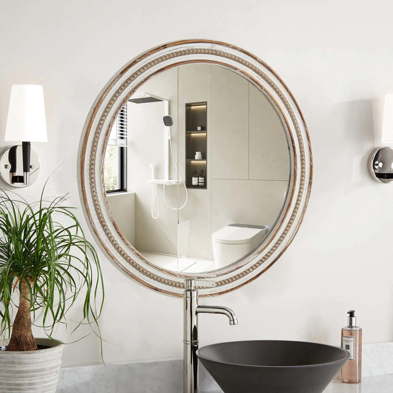Miroir rond en bois à caractère rustique 23,95 po - chambre à coucher, salle de bain, salon, entrée, élément décoratif décoratif circulaire de 23,95 po pour un savoir-faire exceptionnel