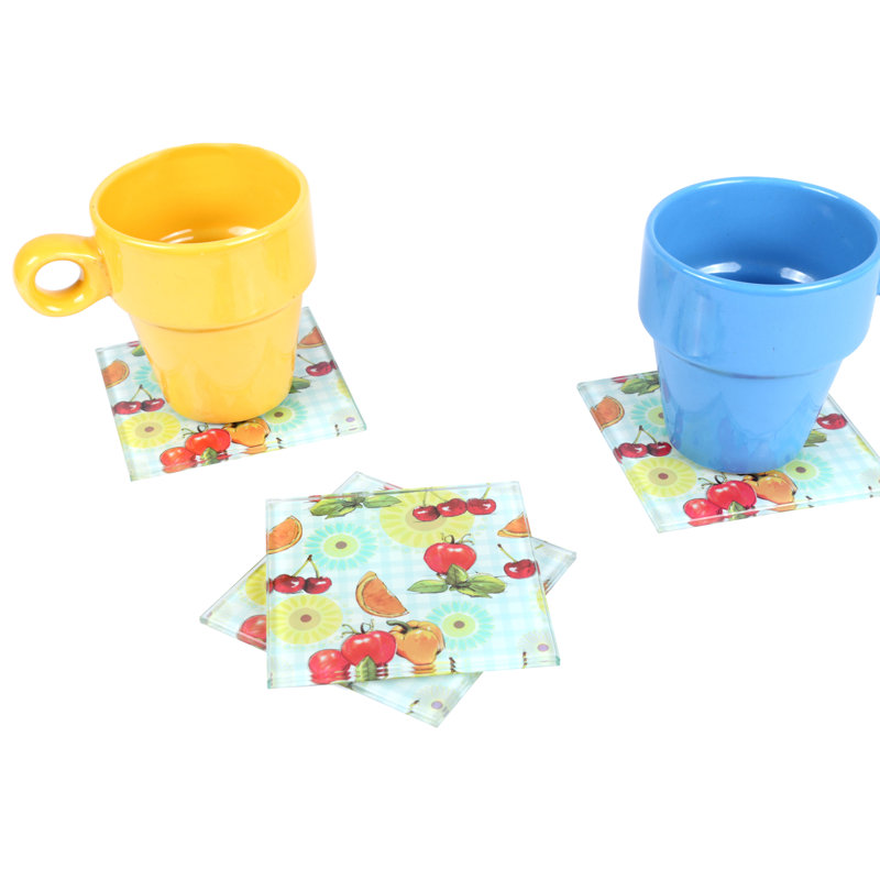 Glass Square 4 Piece Coaster Set