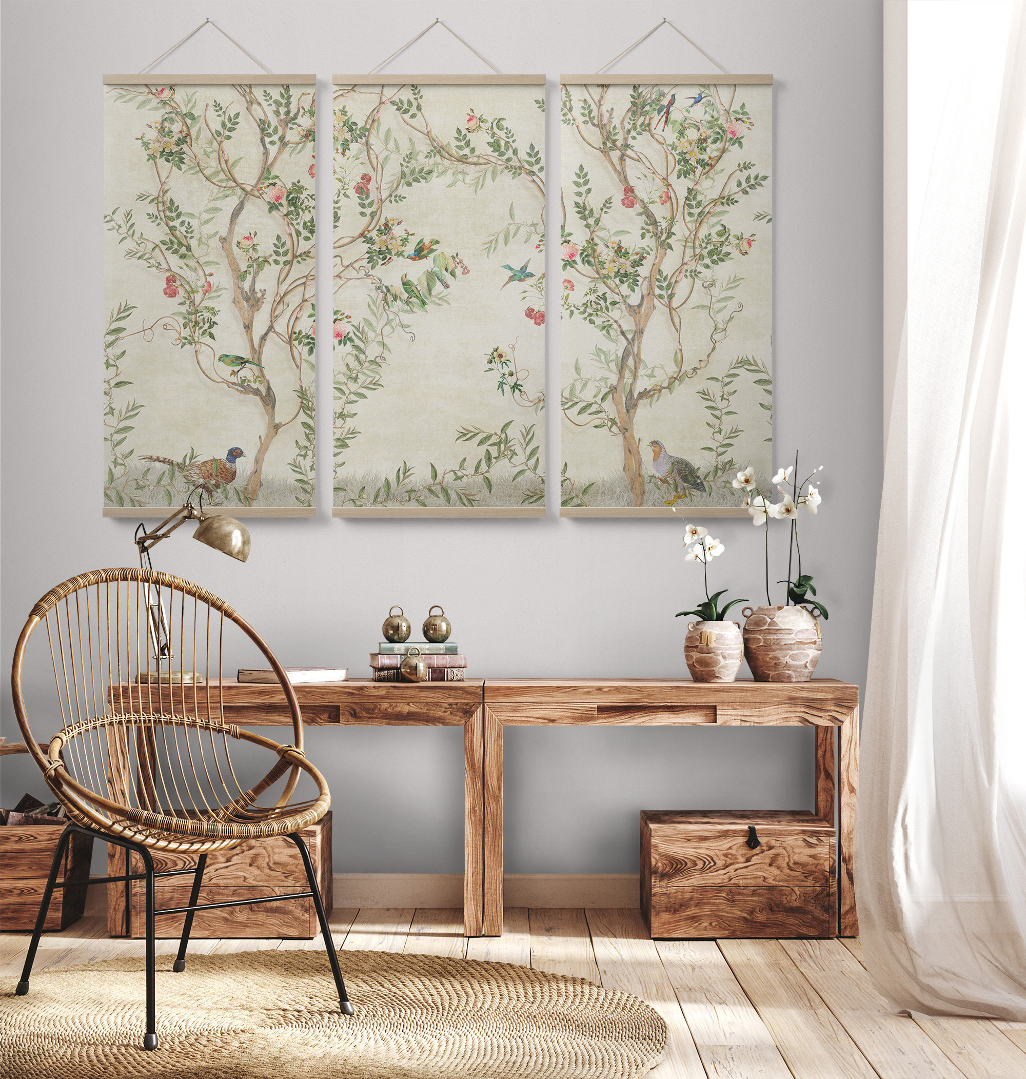 Red Barrel Studio® Chinoiserie Poster Hanger Printed on Fabric 3 Pieces ...