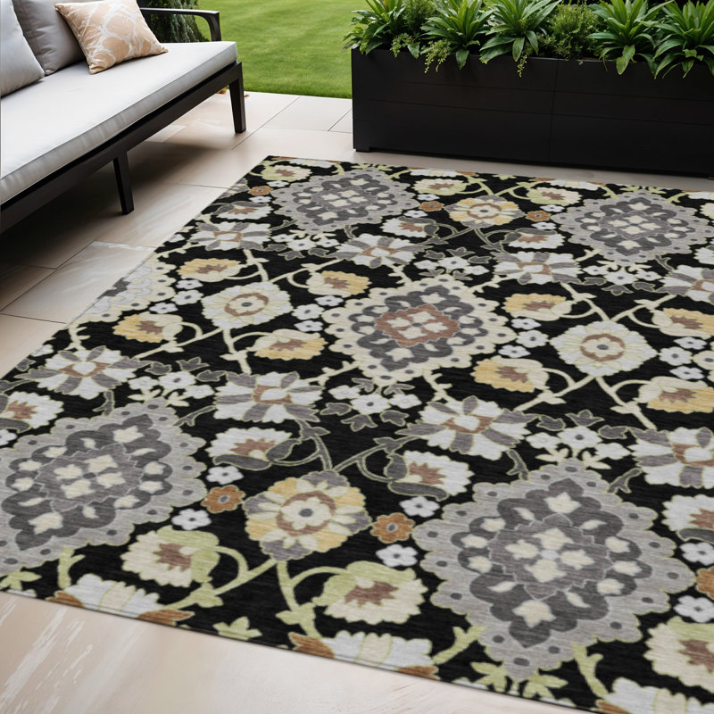Tapis oriental lavable intérieur noir 5 pi x 8 pi
