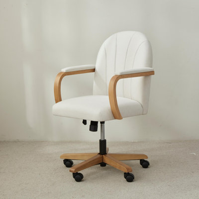 Fauteuil de travail pivotant avec dossier capitonné et base et accoudoirs en bois massif