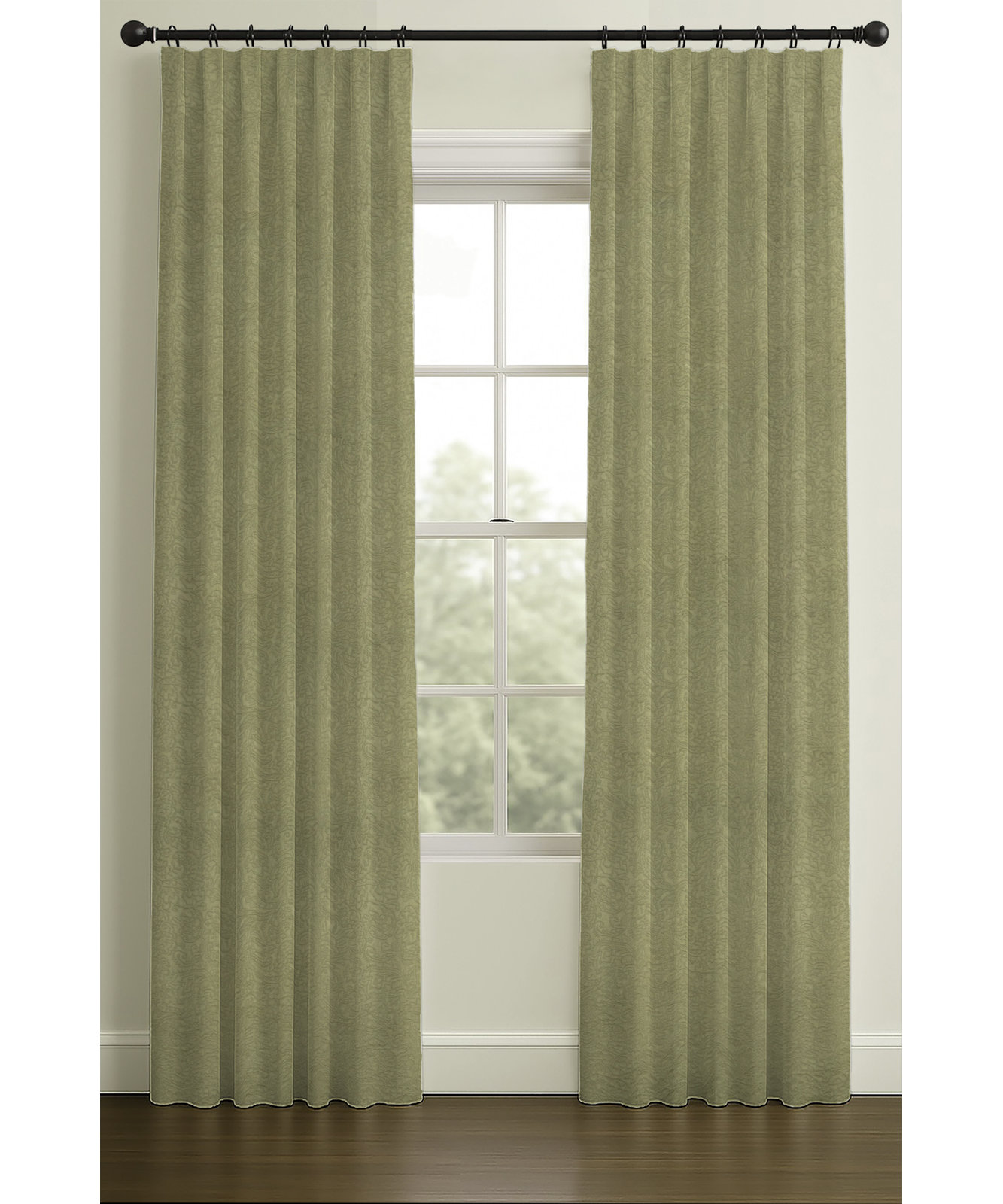 Myers Cotton Matelasse Pleated Curtain, Light Green