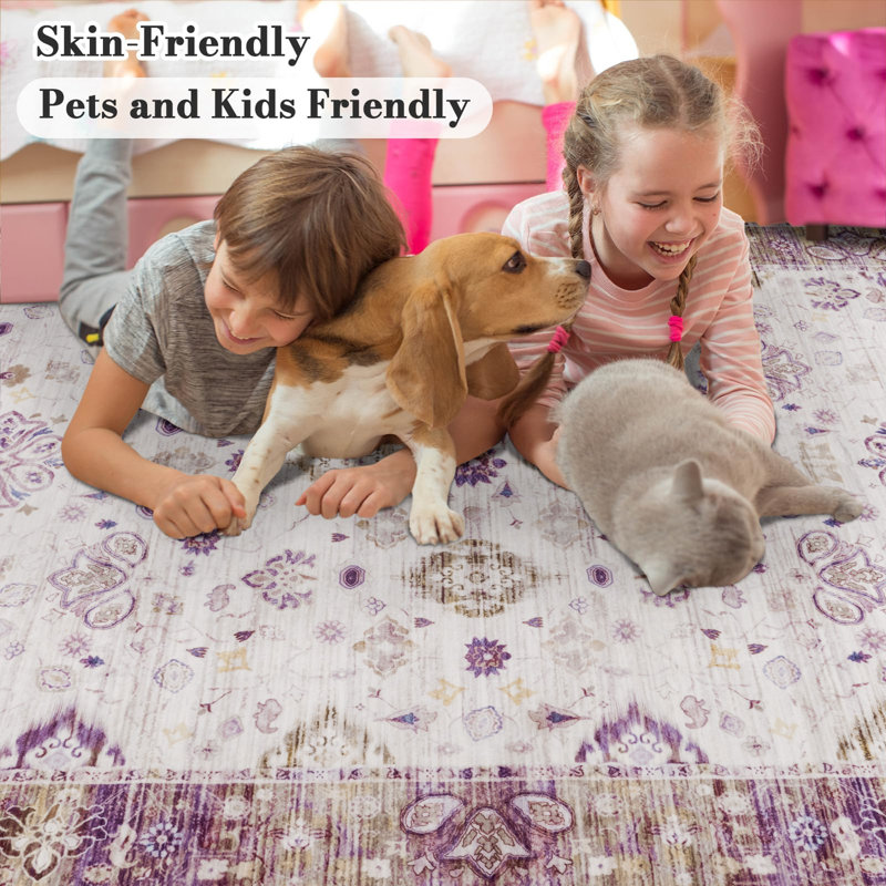 Washable Soft Vintage Rug Fashion Floral Rug For Living Room Dorm Decor, Rectangle 4' x 6'