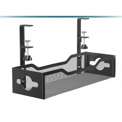Under Desk Cable Management Tray No Drill, Metal Tray With Clamp For Wire Management, Cord Organizer Home Office Damage To Standing Desk, Black