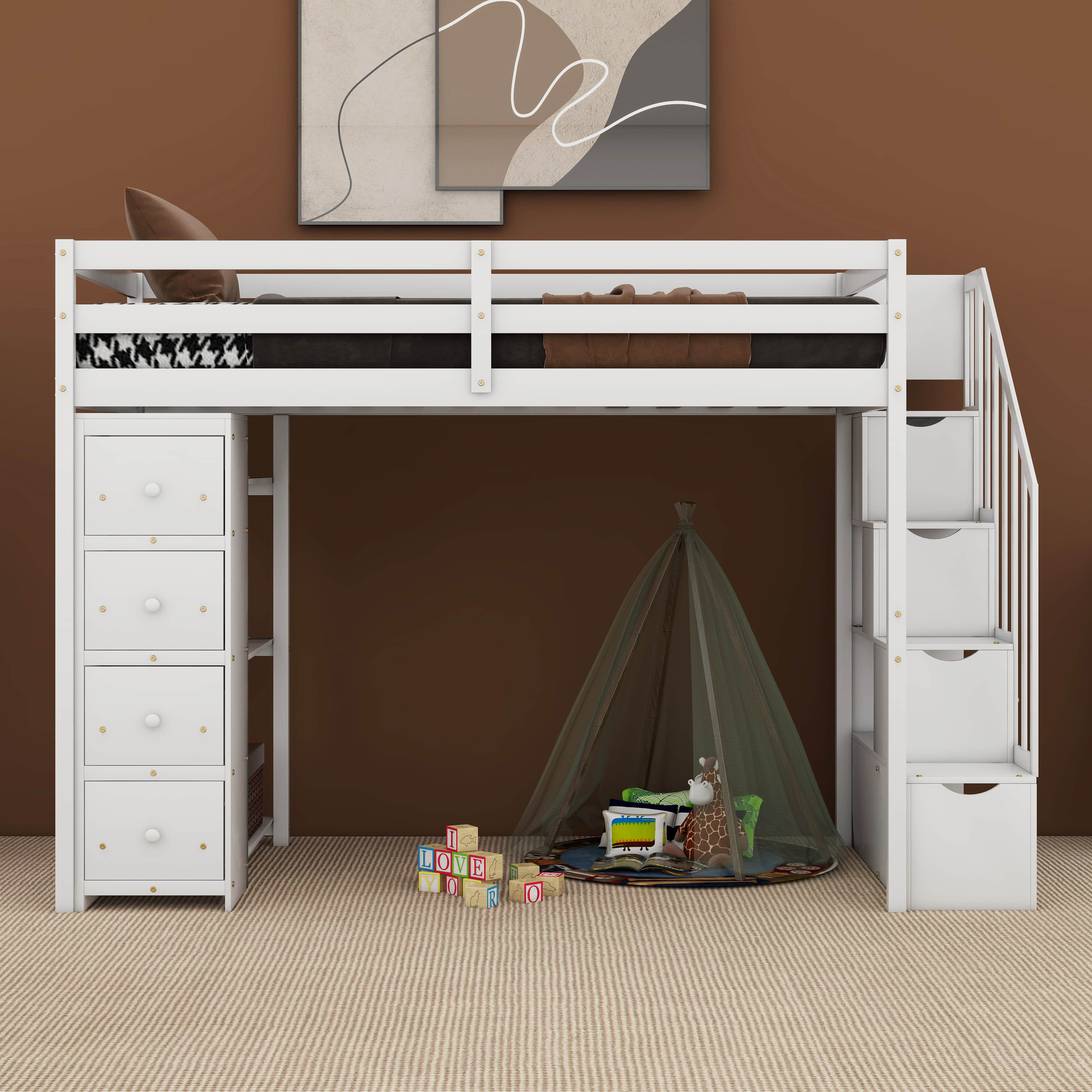 Harriet Bee Hazeghi Twin Size Loft Bed with Storage Drawers and Stairs ...