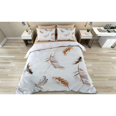 Quilt Cover Set, White & Brown, 61 x 87 Duvet & 31 x 31 Pillowcase | 70% Cotton / 30% Polyester, Machine Washable at 30°C, Button & Envelope Closure | Soft, Durable, Stylish Bedding for Comfort