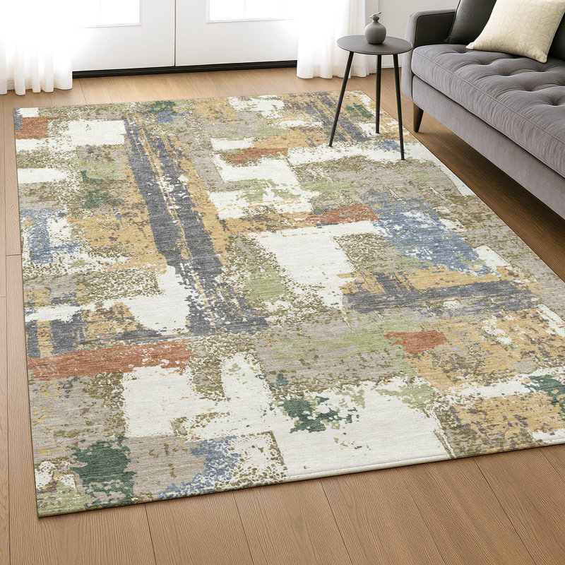 Premium Machine Washable Mayfield AMF2212 abstract Rug, Ivory, 9' x 12'