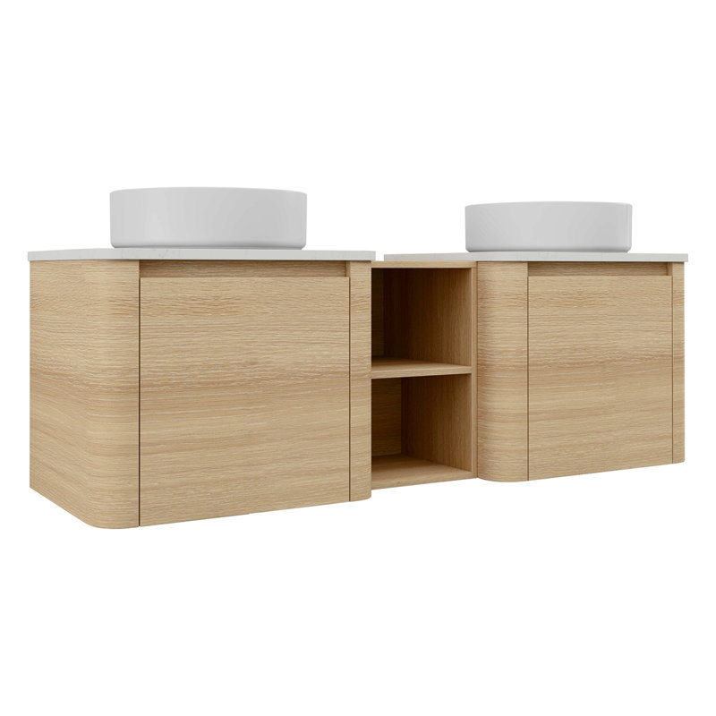 Meuble-lavabo mural 60 po avec lavabo d'art en céramique et 1 tablette de rangement, porte à fermeture en douceur, contreplaqué