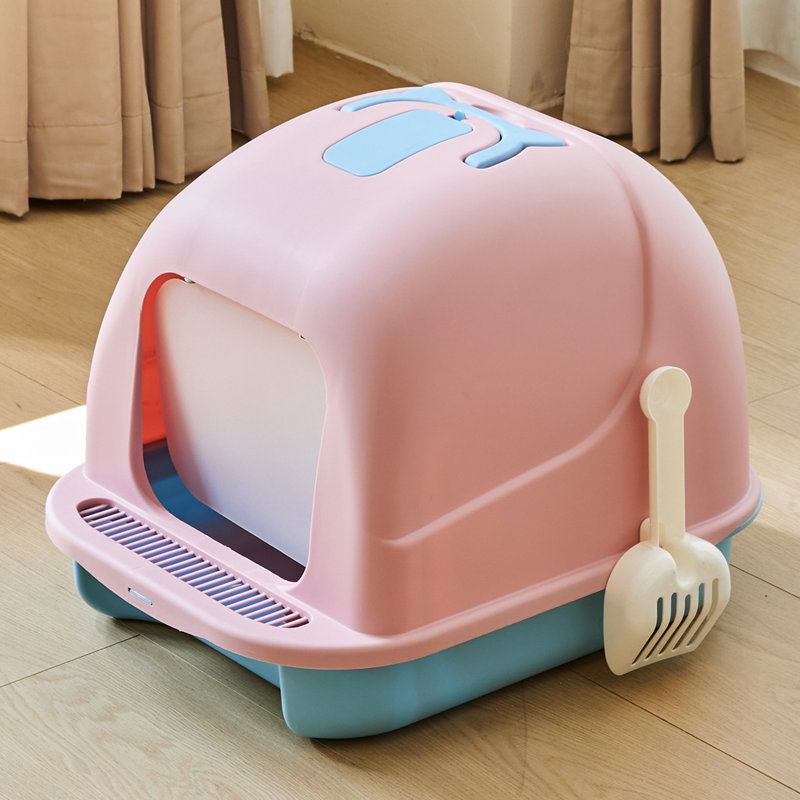 Bay Fully Enclosed Large Cat Litter Box, Pink