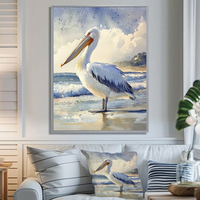 Art mural sur toile Avantika Soaring Solitude Pelican By The Sea I - Heron