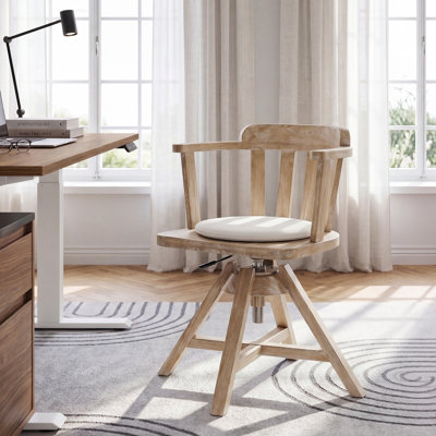 Chaise de bureau pivotante à hauteur réglable de 21,1 po avec structure en bois massif et siège rembourré en tissu Bellamira