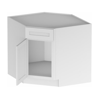 Kindwood Eco Shaker 36 W x 24 D x 34.5 H Ready-to-Assemble Plywood Corner Sink Base Cabinet in White