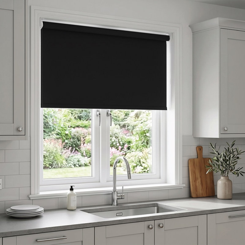 Thermal Blackout Trimmable Roller Blind – Cut to Size, Black, 165 cm L x 150 cm W