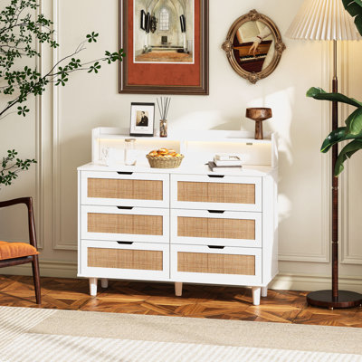 6-Drawers Rattan Storage Console Table