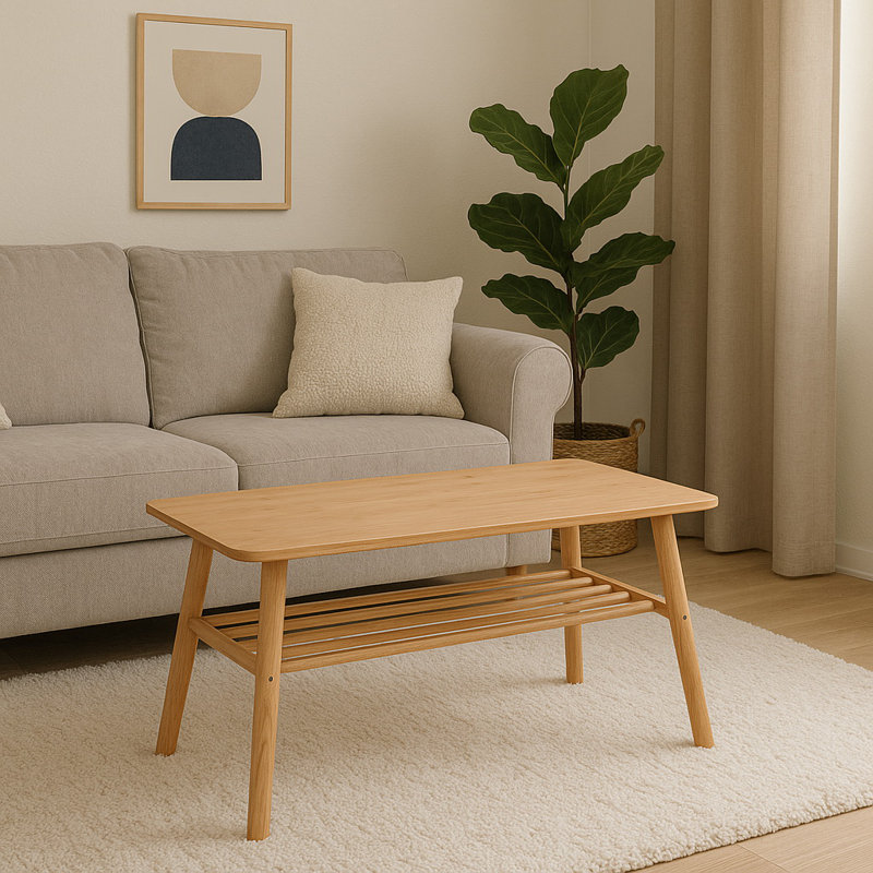 Maribel Four Leg Coffee Table with Storage, Natural
