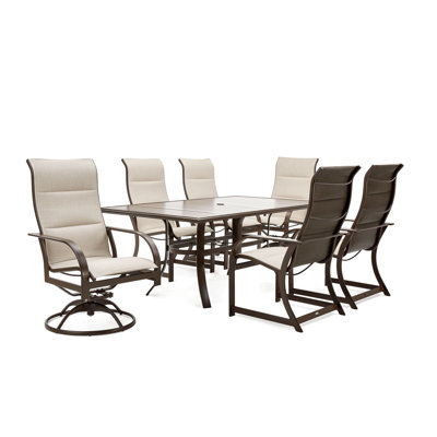 Key West Padded Sling 7 Piece Dining Set with 2 High Back Swivel Rocker Dining Chairs, 4 High -  Winston, KWP-7PC-M-ST-4273