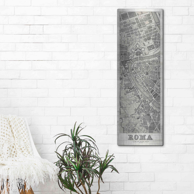 «Roma Map Panel on Wood» par Wild Apple Portfolio, art mural en métal, H 48 po x l 16 po