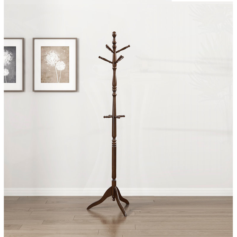 Portemanteau en bois massif, 10 crochets, Marron foncé