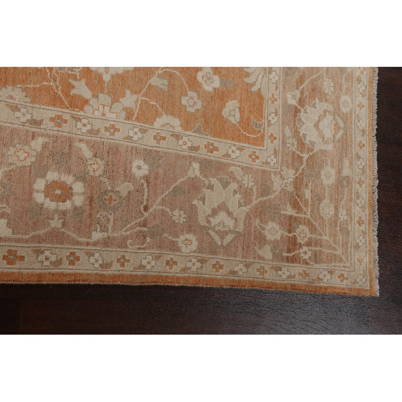 Tapis orange en laine noué à la main de conception unique 7 pi 11 po x 9 pi 3 po