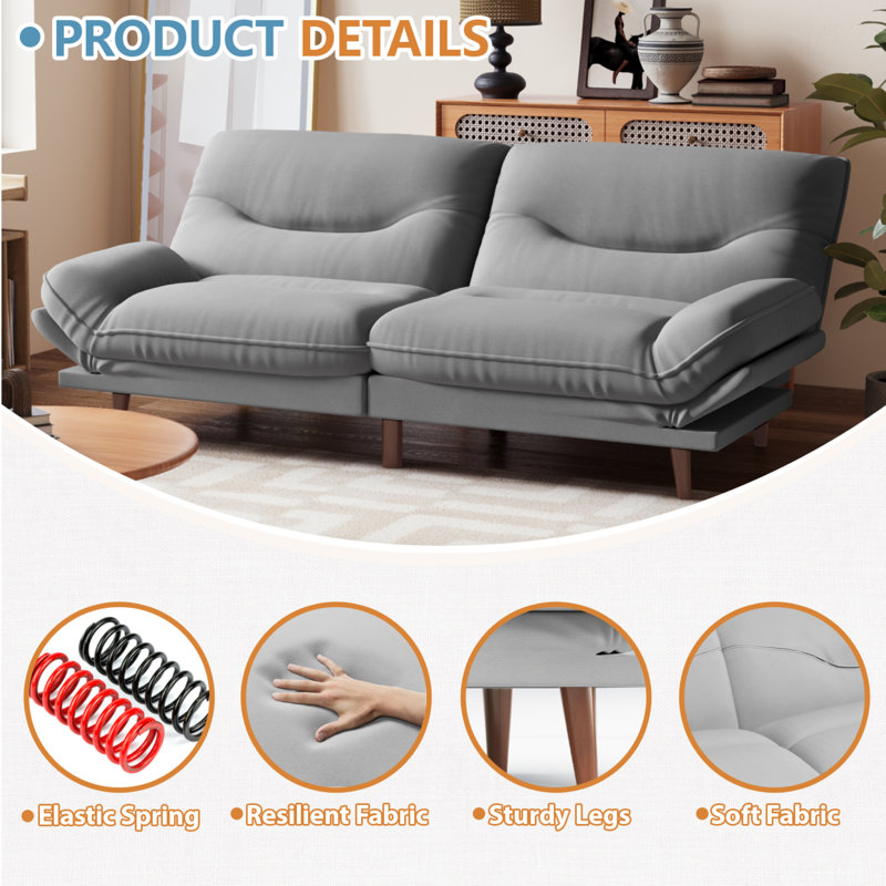 Canapé FUTON avec côtés et dossier réglables, Gris clair