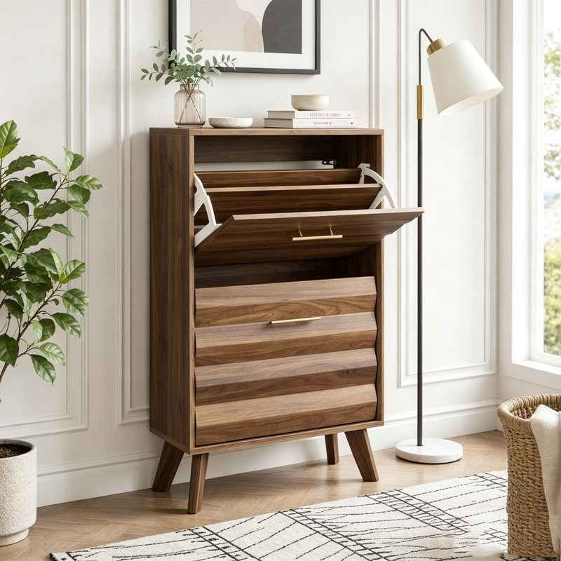 Armoire à chaussures 23,6 pouces avec couvercle rabattable et finition noyer, Walnut