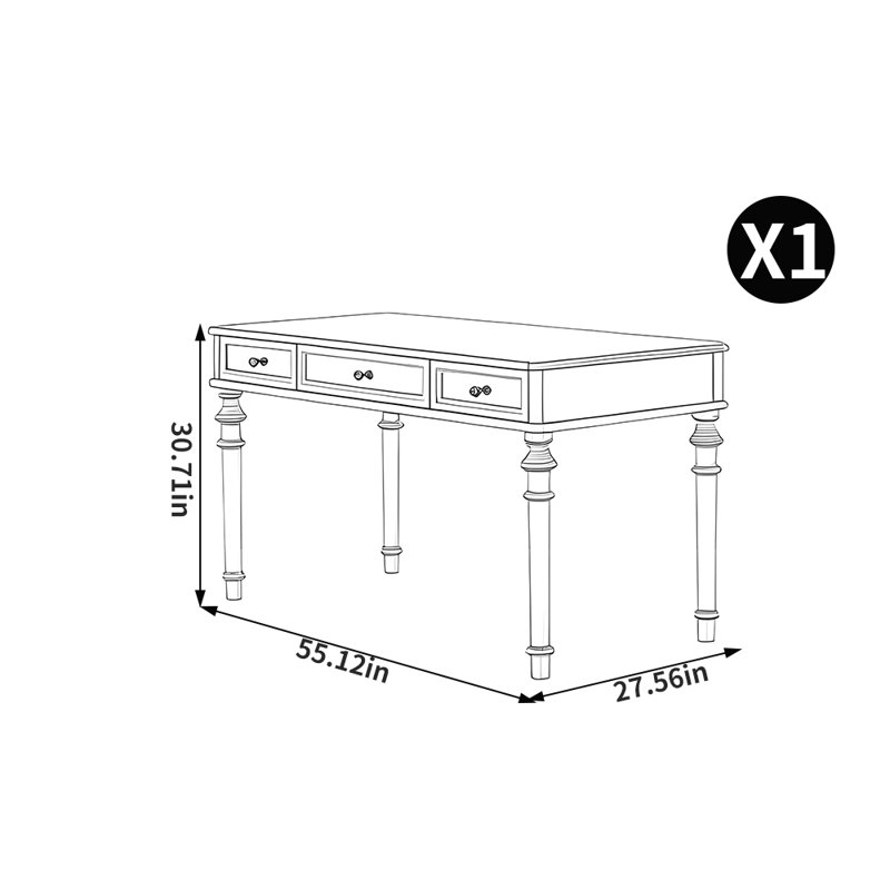 Bureau à domicile de style français, Brun, H 30,71 po x l 55,12 po x P 27,56 po