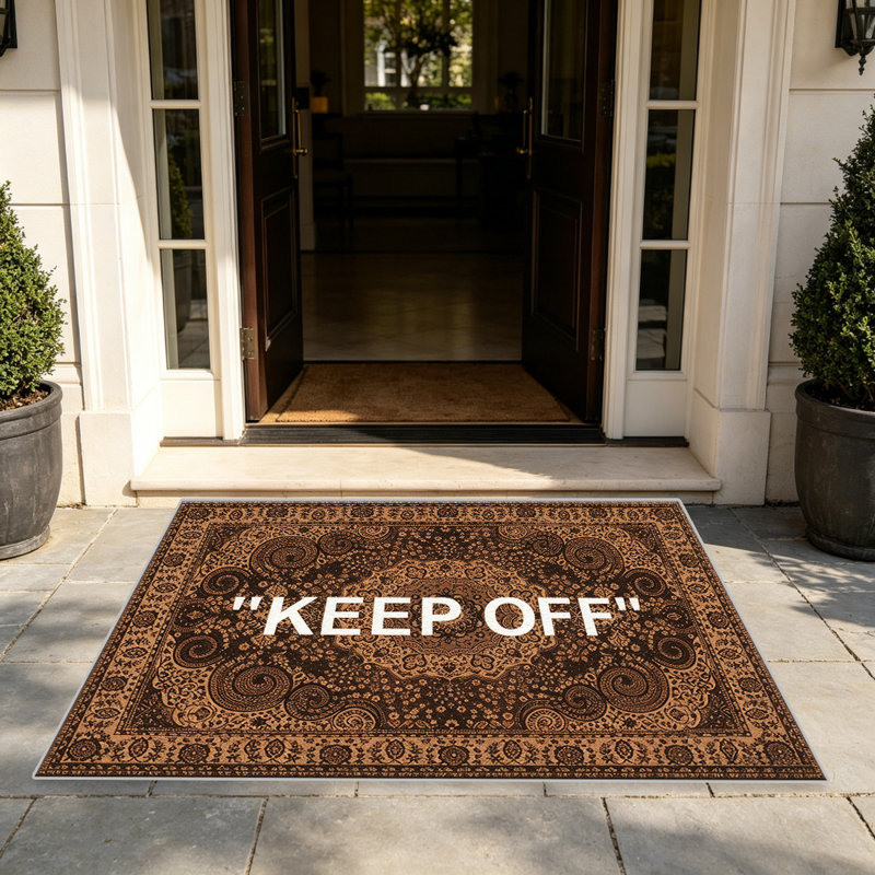 Brown "KEEP OFF" Persian Style carpet-easy to clean, machine-washable, soft and comfortable; suitable for door mats, kitchens, living rooms, bedrooms, corridors, and laundry areas. Easy to clean, durable carpet for home decoration.