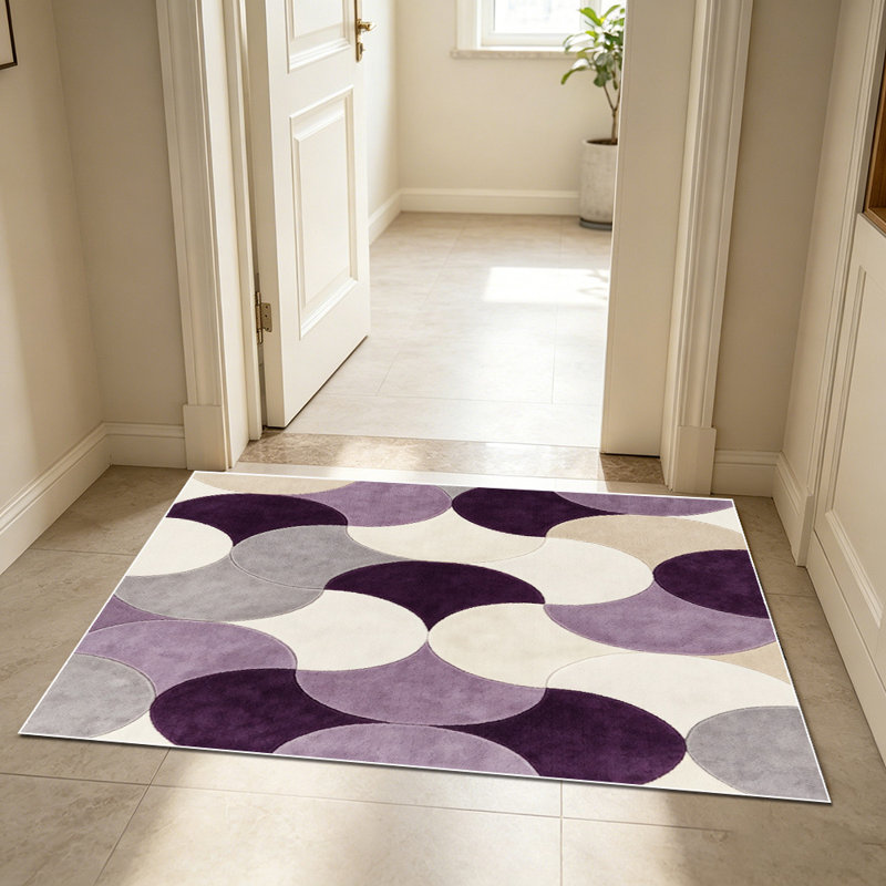1PC overlapping rounded geometric oval purple grey beige off-white area rugs for Living Room, Soft and Comfortable, Suitable for all seasons, easy-to-maintain, machine washable Indoor floor mat, Under Table Farmhouse suitable for living room, dining...