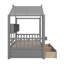 Lit de style maison en bois avec 2 tiroirs et tablette de rangement-122511061
