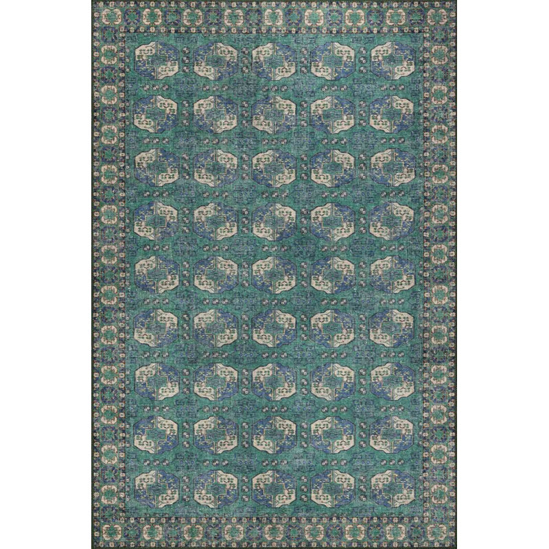 Tapis vert / bleu Lucien, Rectangle 4 pi 8 po x 6 pi 3 po