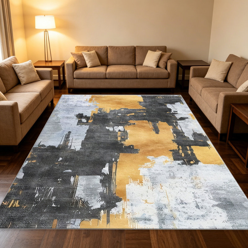 Black and Gold Abstract carpet-easy to clean, machine-washable, soft and comfortable; suitable for door mats, kitchens, living rooms, bedrooms, corridors, and laundry areas. Easy to clean, durable carpet for home decoration.