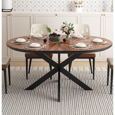 Table de salle à manger ronde extensible 47,2 "-63" pour 4-6, plateau de table en bois massif et structure en métal, mobilier de salle à manger en noyer
