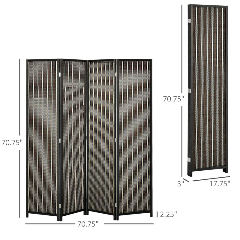Paravent 4 panneaux pliable en bois de bambou naturel, Brun, H 74,8 po x l 70,87 po x P 70,87 po