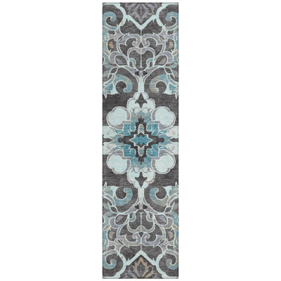 Machine Washable Indoor/Outdoor Xhevrie Teal Rug
