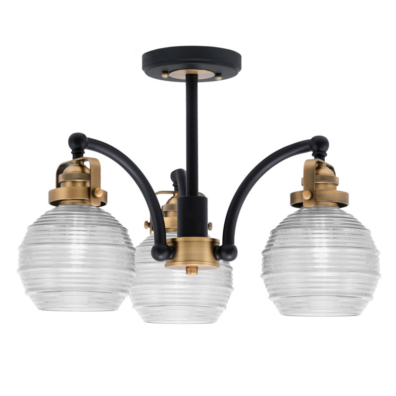Plafonnier semi-encastré 3 lumières Easton, Noir mat/nickel brossé, Clair