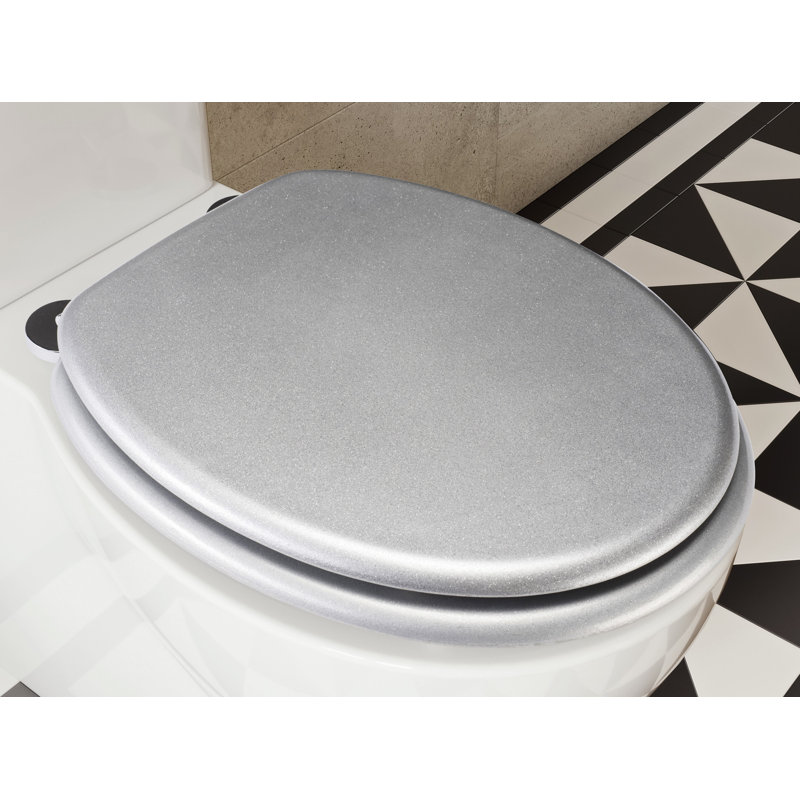 Flexi-Fix Quartz Toilet Seat - Adjustable Hinges with Top & Bottom Fixings Included and Rust & Stain Free Chrome Hinge Covers, Antibacterial Treated Surface (Glitter)