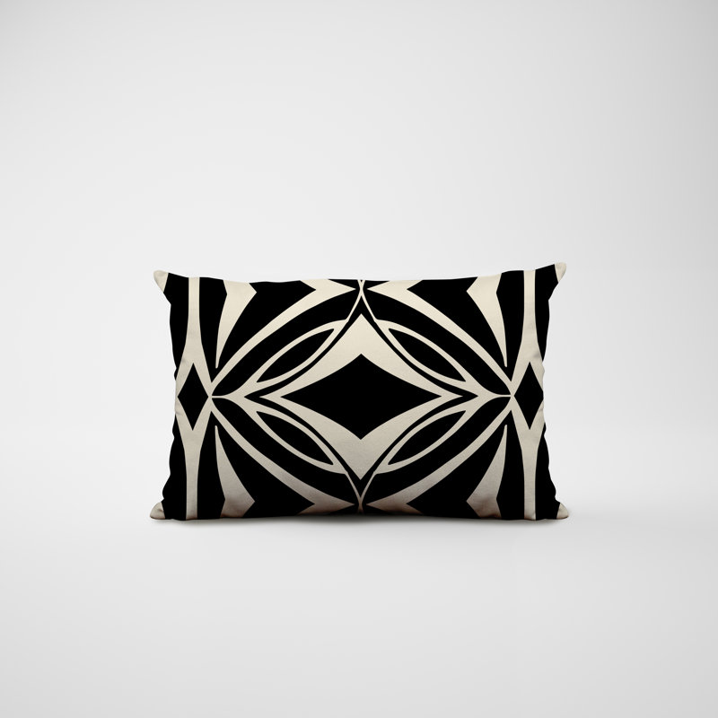 Polyester/Polyester Blend Lumbar Rectangular Indoor/Outdoor Pillow Cover & Insert, Black