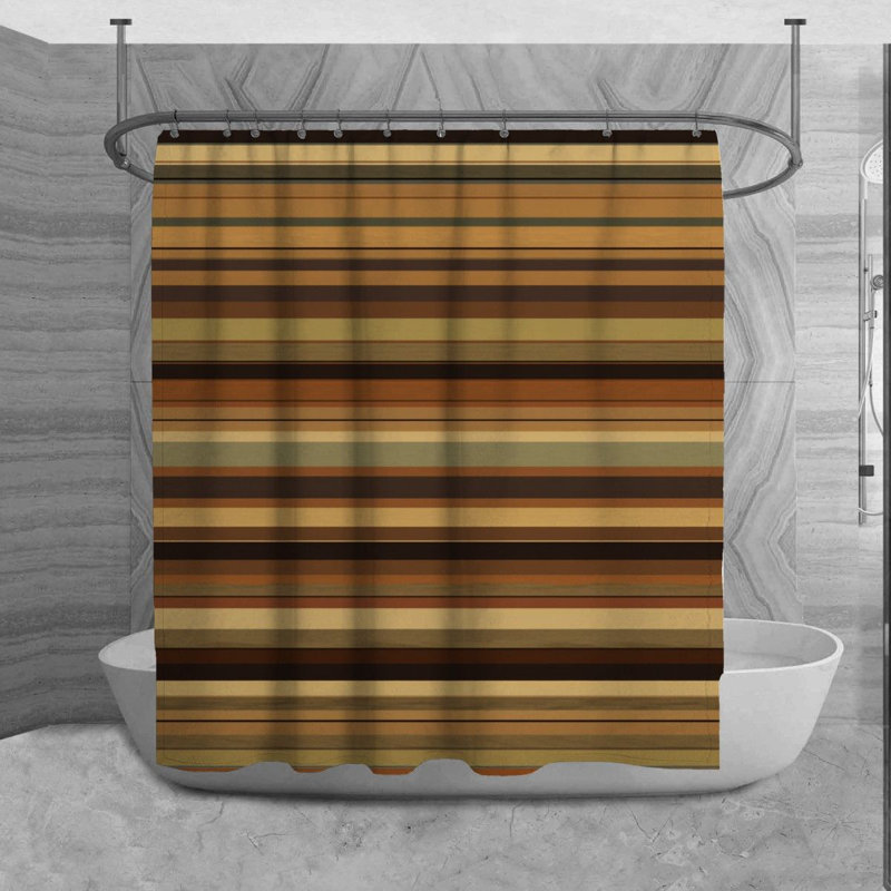 Rideau de douche à rayures Lazor, H 73 po x l 70 po, Brun / Doré