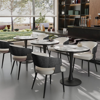 Ensemble de 2 chaises de salle à manger modernes rembourrées avec accoudoirs, en cuir microfibre bicolore