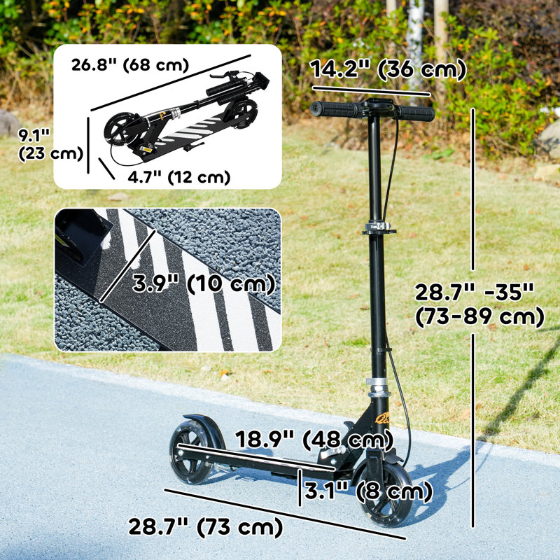 Scooter pour enfants de 3 à 8 ans, trottinettes réglables avec roues lumineuses, Noir, noir, noir, noir