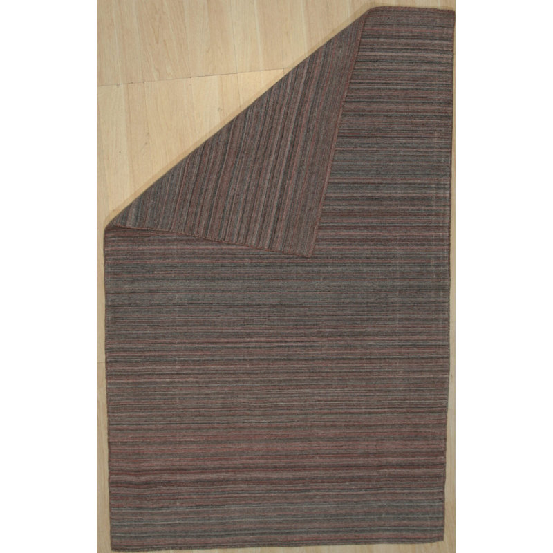 5x8 Blue Hand-Knotted Wool Striated Horizon Geometric Modern Contemporary Carpet Rug