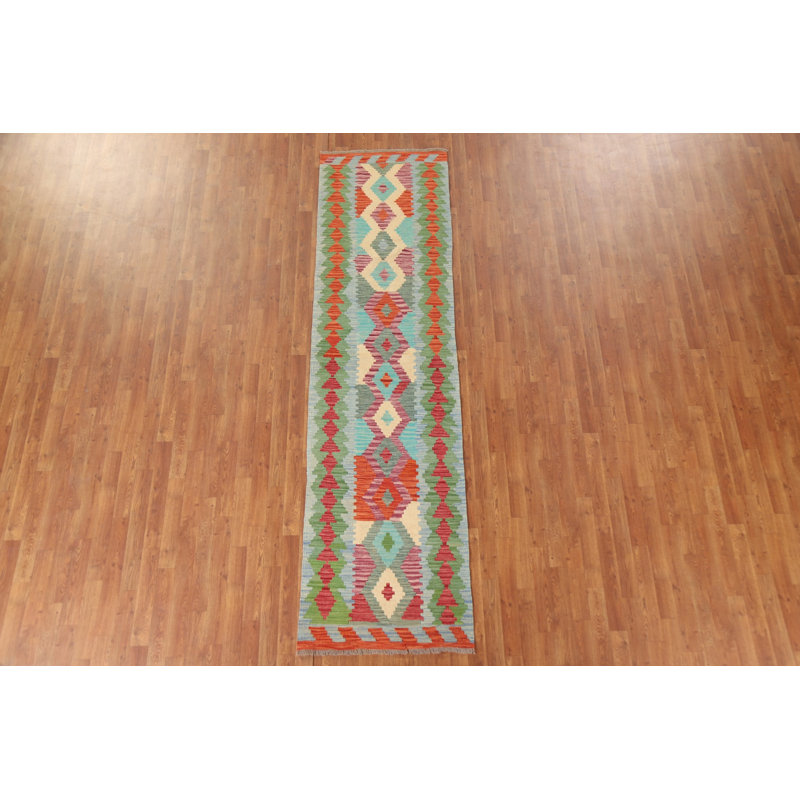 Tapis de couloir oriental géométrique Kilim 3 x 10
