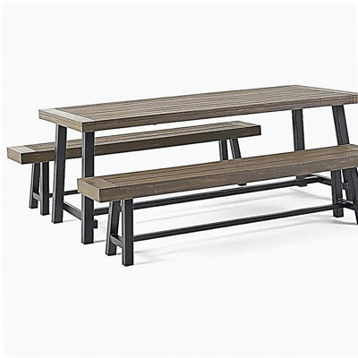 Ensemble repas d'extérieur en bois d'acacia, gris et métal rustique, 3 pièces