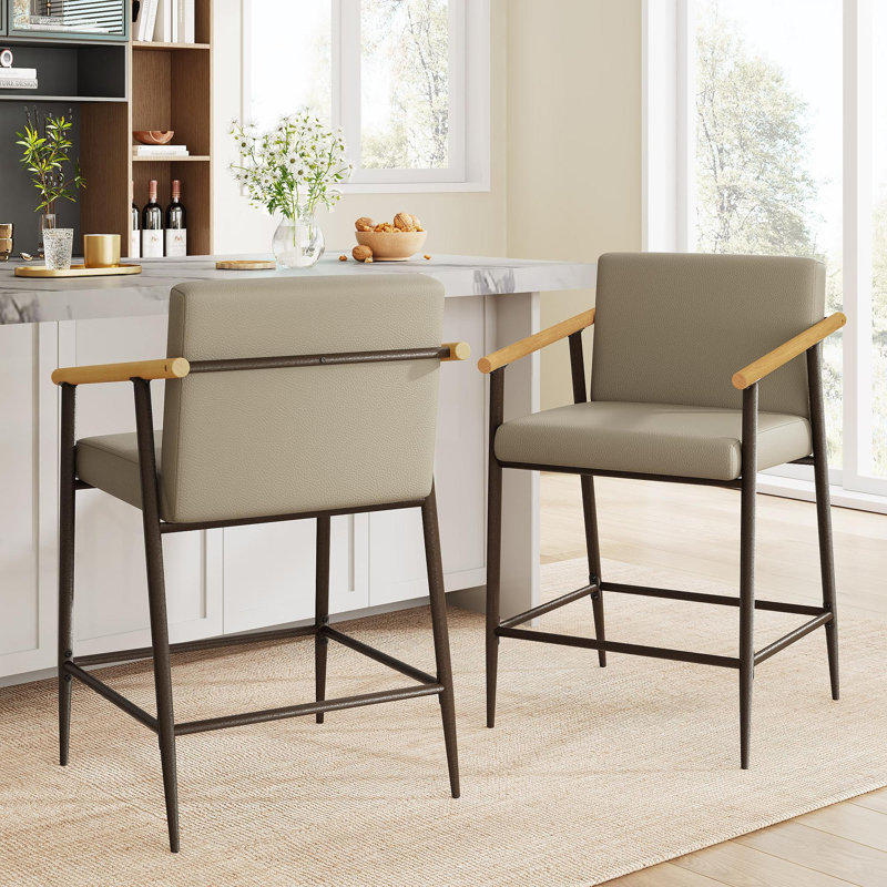 Tabouret de comptoir avec cadre en fer - ensemble de 2 - espresso et kaki