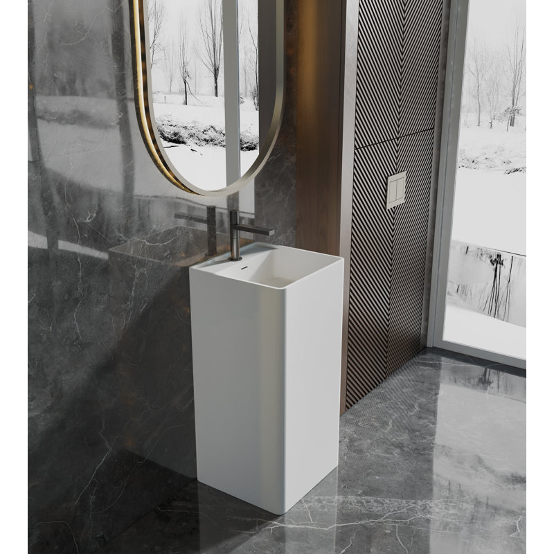 Lavabo carré sur pied en surface solide de 86 cm (34 po) de hauteur avec trop-plein