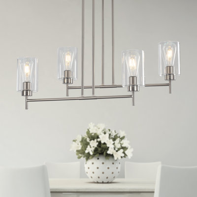 4 - Light 23.6" Wide Dimmable Modern Linear Kitchen Island Chandelier with Cylinder Glass Shade