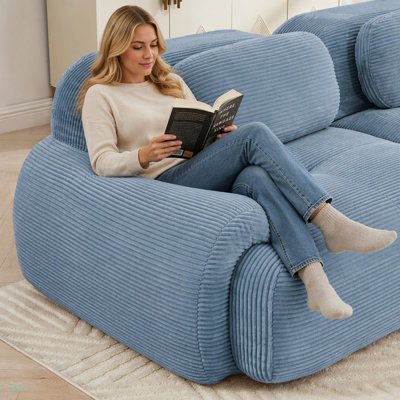 Canapé modulaire à trois places avec 3 repose-pieds en tissu velours côtelé sans assemblage pour animaux de compagnie accoudoirs ultra larges incurvés 32D haute résilience éponge pour salon, noir