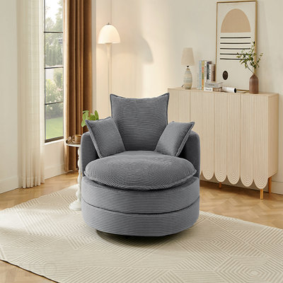 Fauteuil d'appoint pivotant avec accoudoirs demi-tonneau pivotant de 57,5 po avec coussins doubles et 3 coussins amovibles pour le salon, la chambre à coucher, le bureau et l'hôtel