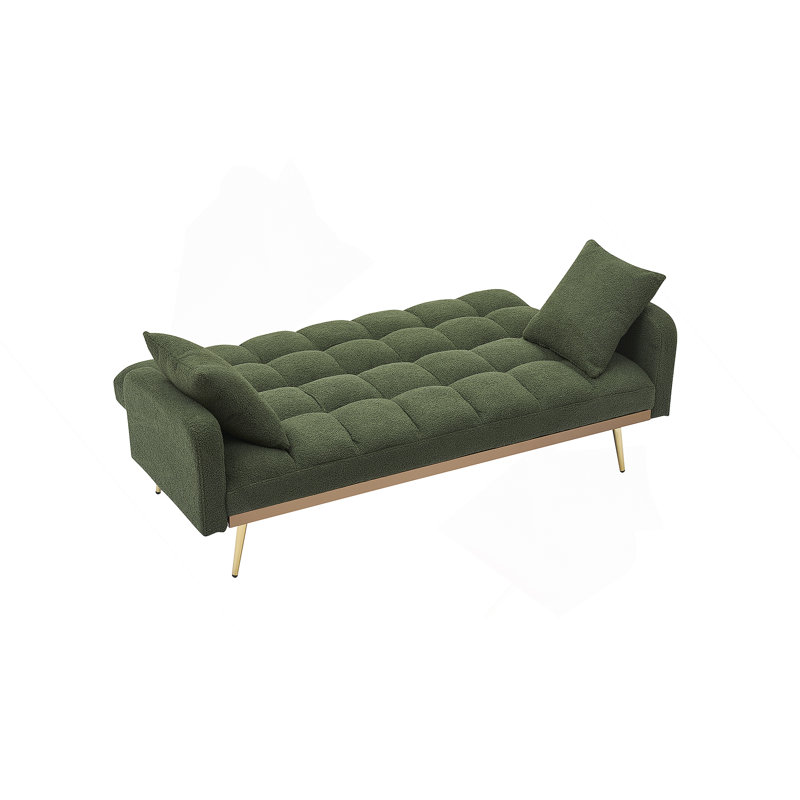 69 Inch Adjustable Teddy Sofa Bed In Green, For Small Space Living And Bedroom Comfort, Green